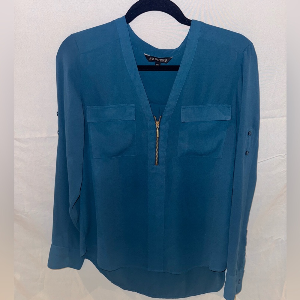 Deep teal long sleeve Express blouse